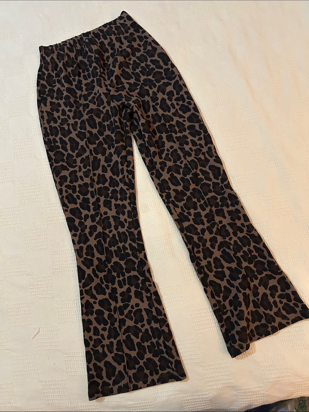 Clare V Leopard-Print Flare knit Pants in Brown and Black XS